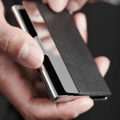 Fort Tempus Porte-cartes élégant En Métal Et Cuir Noir -Bagues Magasin rst megashoot wallets 3189 2 1