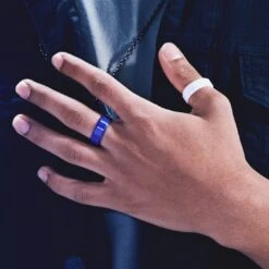 Lucleon Ferrum | Anneau Bleu En Céramique Brossée à Bords Biseautés Polis - 8 Mm -Bagues Magasin ste ll ferrum rings asbj rn 25559 25568 1x1 33