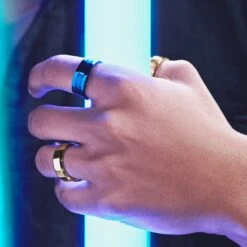 Lucleon Ferrum | Anneau Bleu à Double Rainure En Acier Inoxydable Brossé Et Poli - 8 Mm -Bagues Magasin ste ll ferrum rings asbj rn 25721 25637 25646 1x1 39