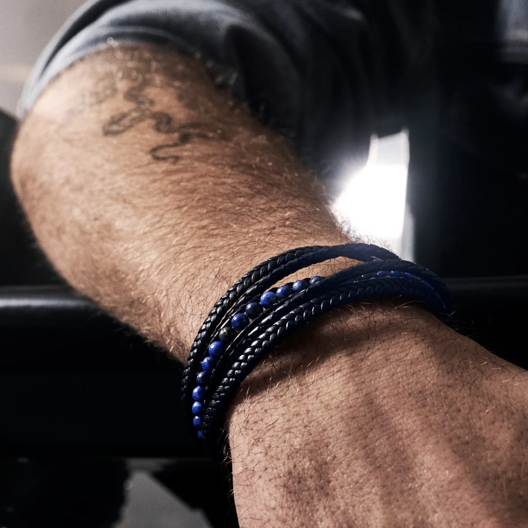 Lucleon Bracelet Naxos En Cuir Noir Et Perles Lapis Lazuli 4 Lucleon Bracelet Naxos En Cuir Noir Et Perles Lapis Lazuli – Image 2