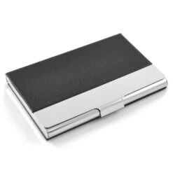 Fort Tempus Porte-cartes élégant En Métal Et Cuir Noir -Bagues Magasin stilrent sort lader kreditkortholder 1