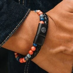 Lucleon Bracelet En Cuir Et En Pierres De Jaspe Rouge Et Bleu Icon -Bagues Magasin untitled 1440sqbm